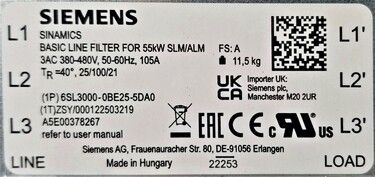 6SL3000-0BE25-5DA0 | Siemens Line Filters